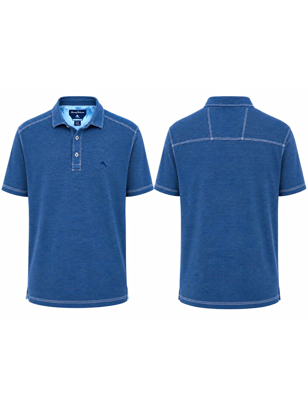 Tommy Bahama Polo Shirt Mens XL Blue Striped Knit Short Sleeve Spread Collar